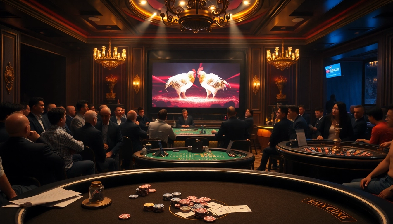 Experience excitement with đá gà trực tiếp in a high-stakes gambling environment filled with vibrant action.